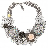 Aurora Borealis Hydrangea Flower Stone Encrusted Statement Necklace